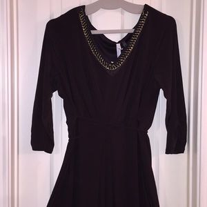 Chain Embellished Dk Brown Dress w/Ruched Sleeves